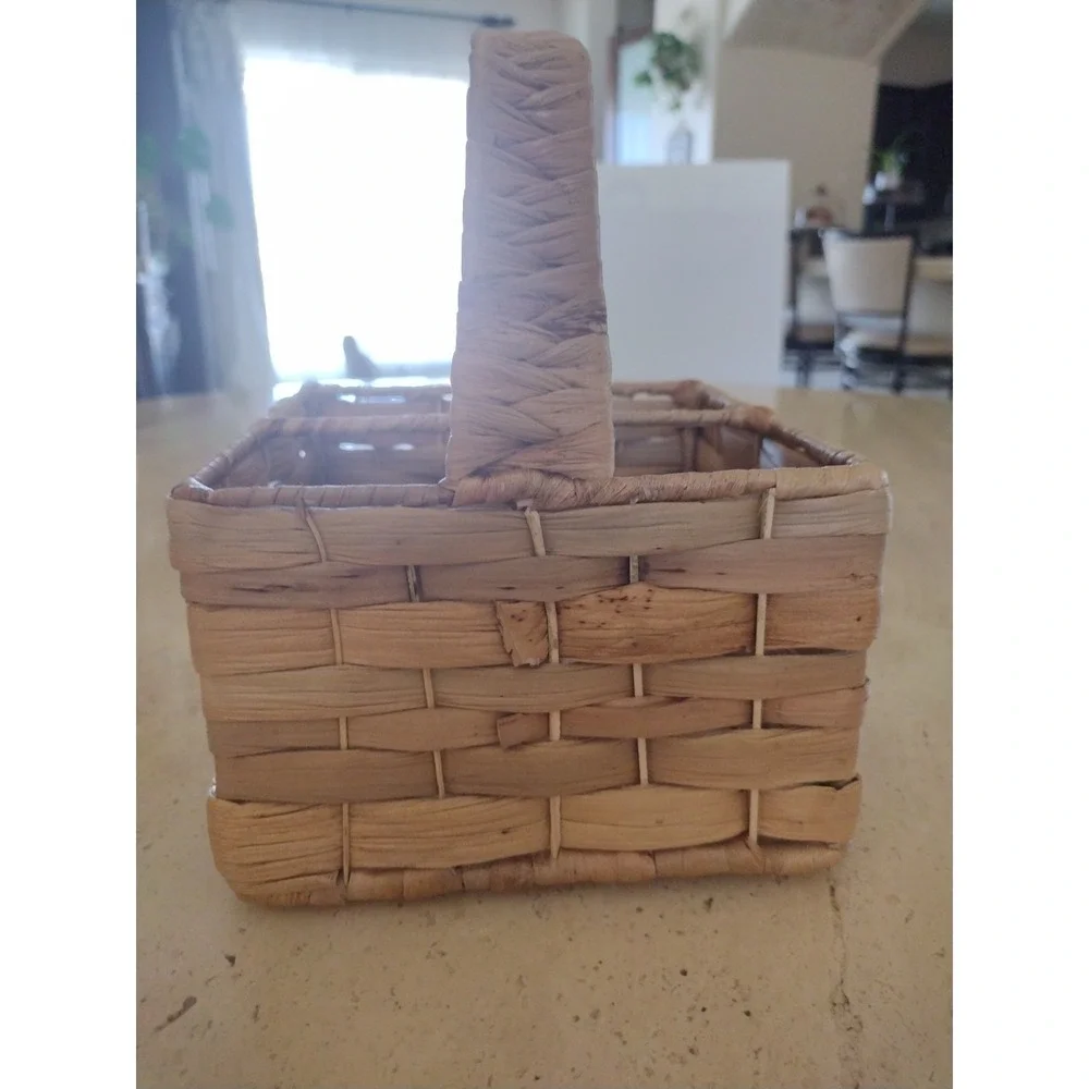 Utensil‎ Flatware Caddy Divided Basket Organizer Handmade Wicker Rattan